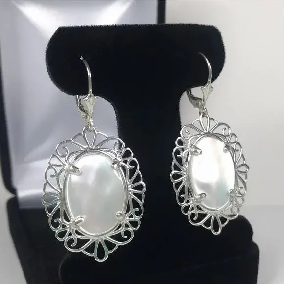 Beautiful Mother of Pearl Earrings in Sterling Silver 2 inch - Picture 4 of 8